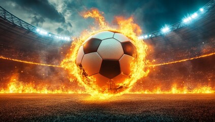 Fiery Soccer Ball Stadium Night Game Promotion