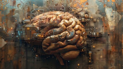 A 3D image of the human brain combines science fiction and reality. The complex network of interconnected lines suggests a world driven by technology and innovation.