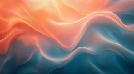 Obraz premium soft flowing silk fabric in shades of blue and orange, creating an abstract wave-like pattern. The light catches the texture of the fabric, highlighting its smooth surface. 