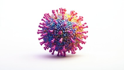 Colorful virus model, studio shot, white background, medical research