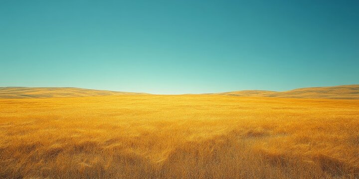 a vast expanse of golden grass stretching towards a clear, blue sky, evoking a sense of serenity and endless possibilities