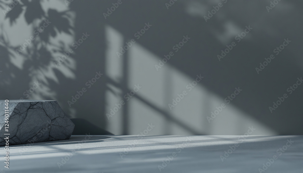 Poster stone product display platform with window light and shadow