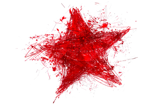 Grunge scribble star, red marker on a transparent background