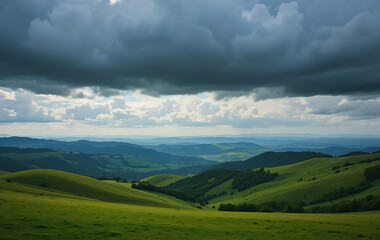 Obraz premium Rolling Green Hills Under Dramatic Sky