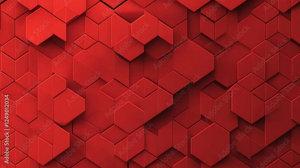 Poster dynamic hexagonal pattern with bright red background and clean lines