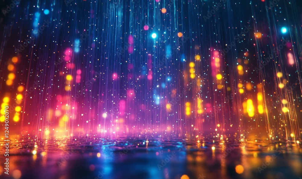 Poster vibrant light streaks cascade down, creating a mesmerizing display of color and energy. the ground r