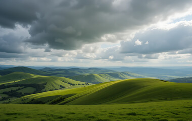 Obraz premium Rolling Green Hills Under Dramatic Sky