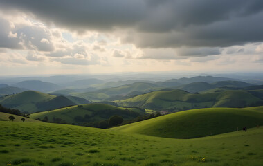 Obraz premium Rolling Green Hills Under Dramatic Sky