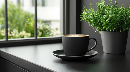 Homemade Coffee Cup on a Table Indoor Setting Professional Photo Cozy Environment Close-Up Perspective