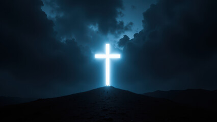 A dramatic and powerful Christian cross against a stormy sky with rays of light emanating from behind it, signifying hope amidst chaos.