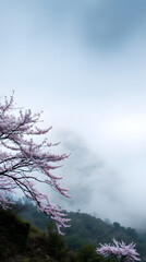 cherry blossoms on a Japanese mountain phone wallpaper background | generative AI