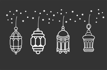 Hand Drawn Ramadan Lantern Vector Illustration. Elegant Islamic Line Art for Ramadan Kareem, Eid Mubarak, and Islamic Festive Designs. Minimalist Sketch Style for Greeting Cards, Posters, Social Media