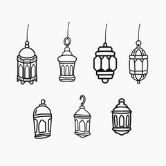 Islamic Lantern Hand-Drawn Vector Art. Beautiful Line Art Illustration for Ramadan Kareem, Eid Al-Fitr, and Islamic Festivities. Perfect for Posters, Web Graphics, Merchandise, and Creative Projects