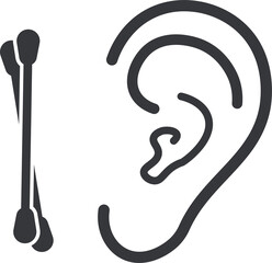 Isolated outline pictogram ear and cotton buds for health graphic element 