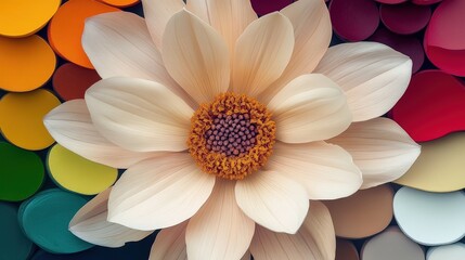 Elegant Cream Lotus Flower Surrounded by Vibrant Colorful Background