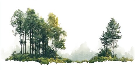 Obraz premium Serene Landscape with Tall Trees Minimalist Illustration White Background Natural Lighting