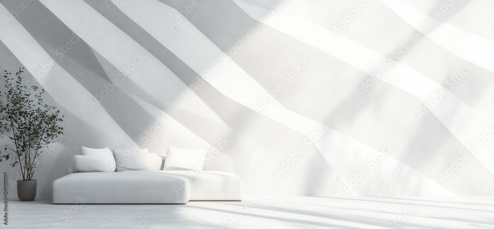 Poster Minimalist White Gray Abstract Geometric Background with Triangles Striped Pattern and Soft Lighting for Modern Design