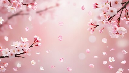 Fototapeta premium Soft Pink Sakura Background with Floating Cherry Blossoms 