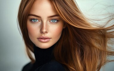 Fototapeta premium Brunette woman with long silky straight hair healthy hairstyle beauty fashion