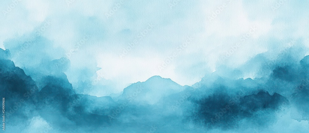 Aufkleber abstract watercolor background in aqua blue and white with cloudy texture and soft lighting