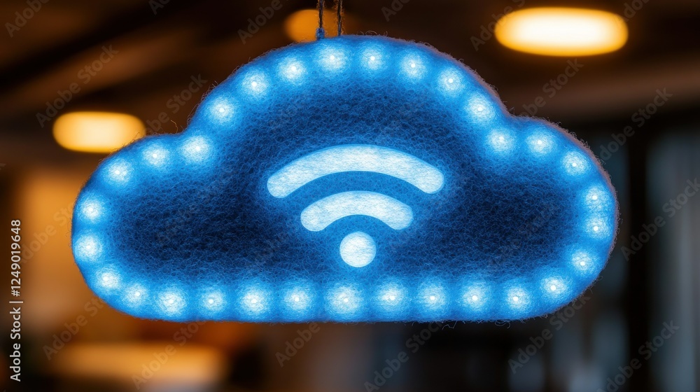 Poster illuminated cloud wifi symbol: a glowing representation of wireless connectivity and cloud computing