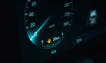 Detailed close up view of speedometer, front panel