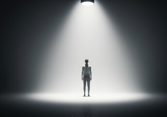Obraz premium Dramatic Illustration of a Solitary Figure Standing in a Spotlight Evoking Feelings of Isolation and Focus