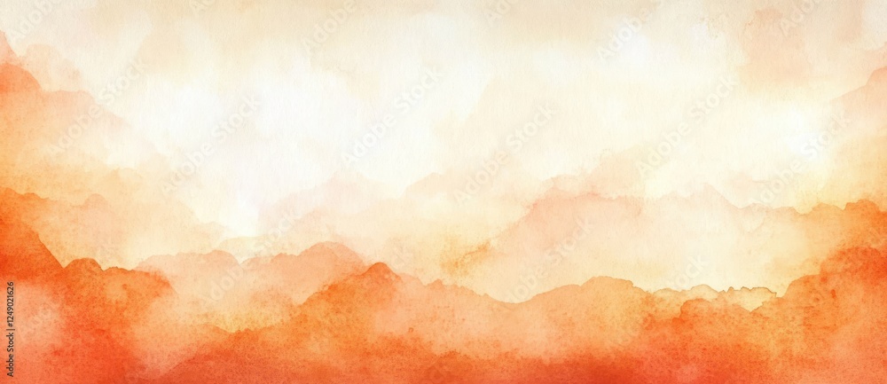 Poster watercolor abstract fall background in orange and white with distressed grunge border and soft light