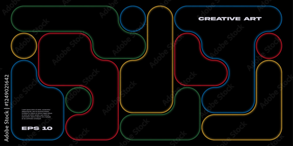 Poster abstract background with colorful blob pattern design on black background.