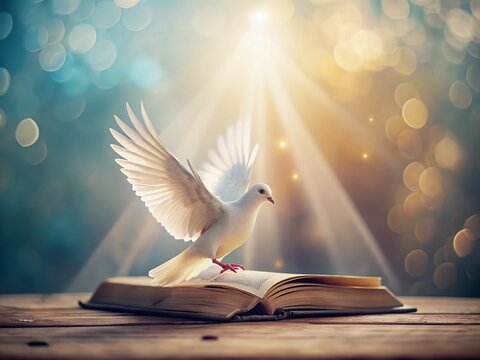 Elegant Annunciation Invitation:  Holy Spirit Dove Descending, Soft Light, High Depth of Field