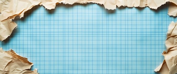 Torn paper edges revealing blue graph grid background