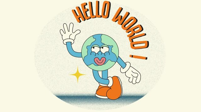 Animated Cartoon Earth Character Waving Hands