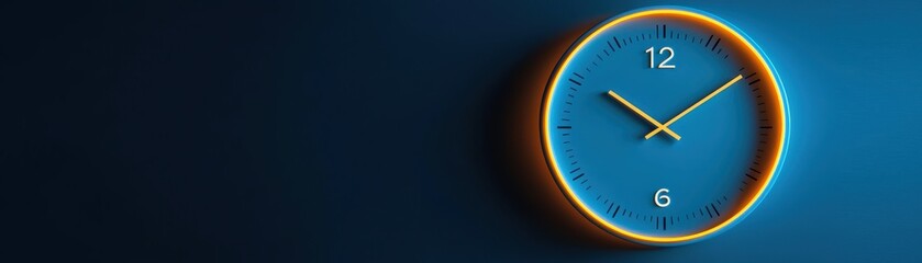A modern wall clock with a vibrant blue background, featuring simple hour markers and minimalist design., Day Light Saving Time