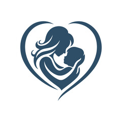 Mother and Baby in Heart Silhouette Vector Art