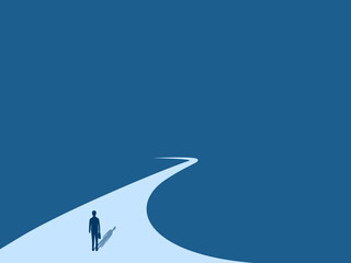 Challenge, ambition, final turn, businessman standing on a long path