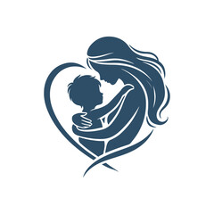 Mother and Baby in Heart Silhouette Vector Art