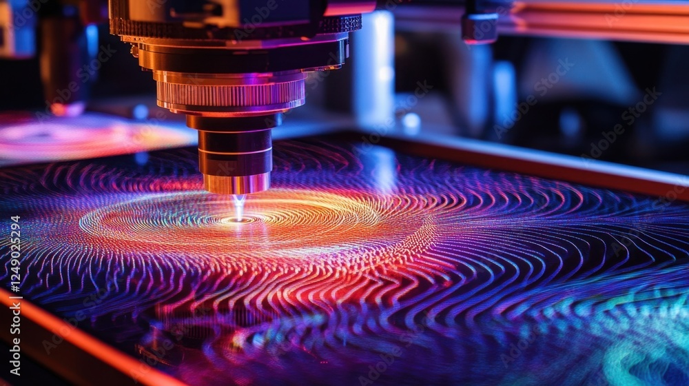 Poster intricate patterns and vivid colors illustrate complex data analysis under a microscope, showcasing 