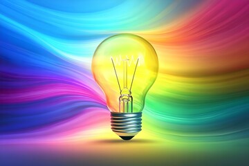 A light bulb surrounded by vibrant, swirling rainbow colors, symbolizing creativity and illumination. Concept Light Bulb Symbolism, Vibrant Rainbow Colors, Creativity and Illumination