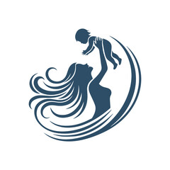 Newborn and Mother Silhouette Vector Illustration