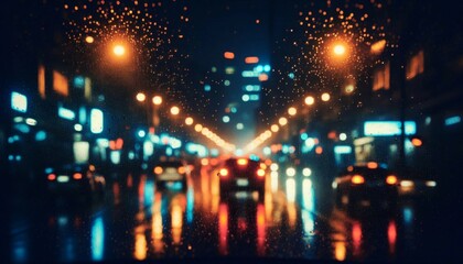 night streetlights blurred car road street traffic evening downtown lights bokeh abstract rain raindrop moody