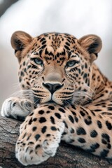 Obraz premium Lovely scene of a leopard resting on a branch, surrounded by nature.
