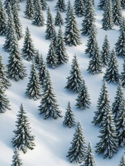 Obraz premium Nature scene with snowy evergreen trees.