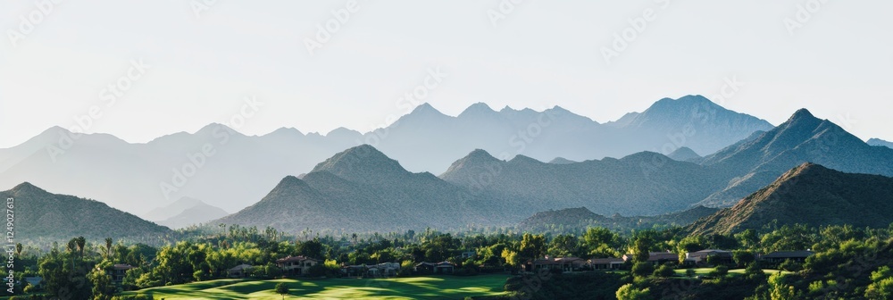 Poster layers of mountains rise majestically in the background, creating a stunning backdrop for the lush g