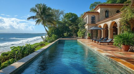 Fototapeta premium Luxury Oceanfront Villa with Infinity Pool