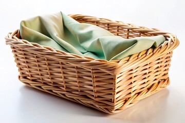 Obraz premium Empty Wicker Basket with Liner, Isolated White Background – Surreal Photography Stock Photo