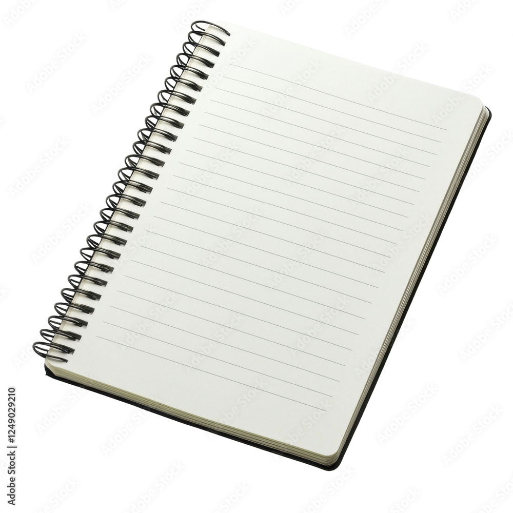 Poster empty spiral notebook with blank pages for creative writing and notes