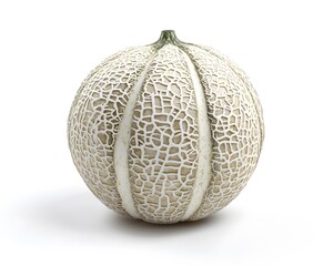 Cantaloupe melon rests against a pristine white background softly lit