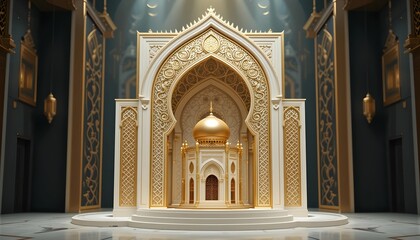 Ramadan Reflections: Majestic Mosque Interior with Intricate Craftsmanship