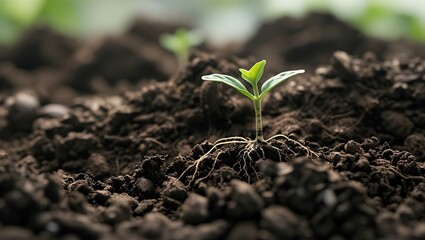 Young Seedling Growing in Fertile Soil
