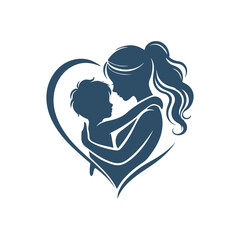 Heart-Shaped Mother and Baby Silhouette Vector for Mother’s Day